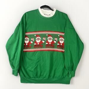 VTG Nutcracker Sweatshirt Sweater Sz XL Green Collared Knit Santa Claus 80s USA